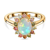Ethiopian Welo Opal and Multi-Tourmaline 1.76 ctw Ring in 14K YG Over Sterling Silver (Size 6.5)