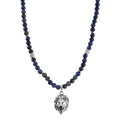 Lapis Lazuli Beaded Men's Necklace 24 Inches with Lion Charm in Stainless Steel 345.00 ctw - Sticky add to cart bar