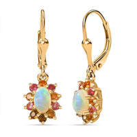 Ethiopian Welo Opal and Multi-Tourmaline Lever Back 1.80 ctw Earrings in Vermeil YG Over Sterling Silver