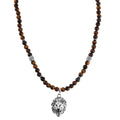 Tigers Eye Beaded Men's Necklace 24 Inches with Lion Charm in Stainless Steel 296.50 ctw - Sticky add to cart bar