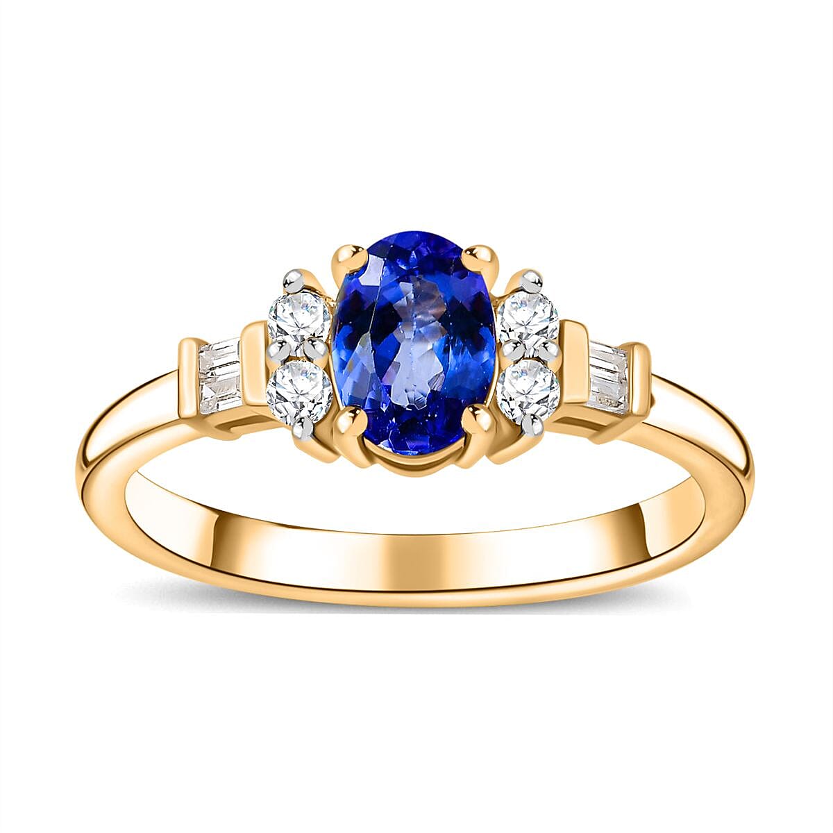 Tanzanite and White Zircon Ring in Vermeil Yellow Gold Over Sterling Silver (Size 10.0) 1.60 ctw