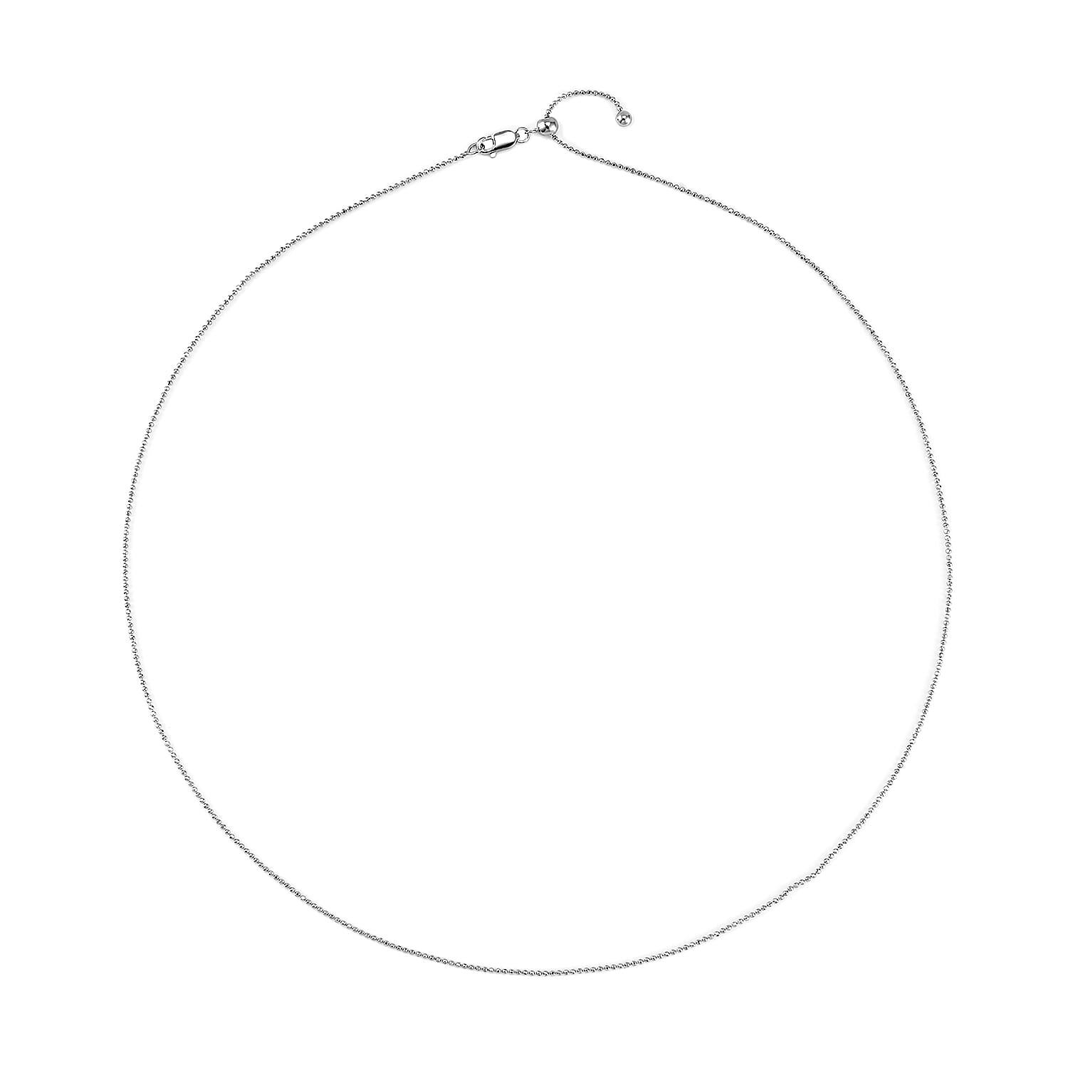 Rhodium Over Sterling Silver 0.9mm Cutting Beaded Chain Necklace 20 Inches with Lobster Lock 2.10 Grams