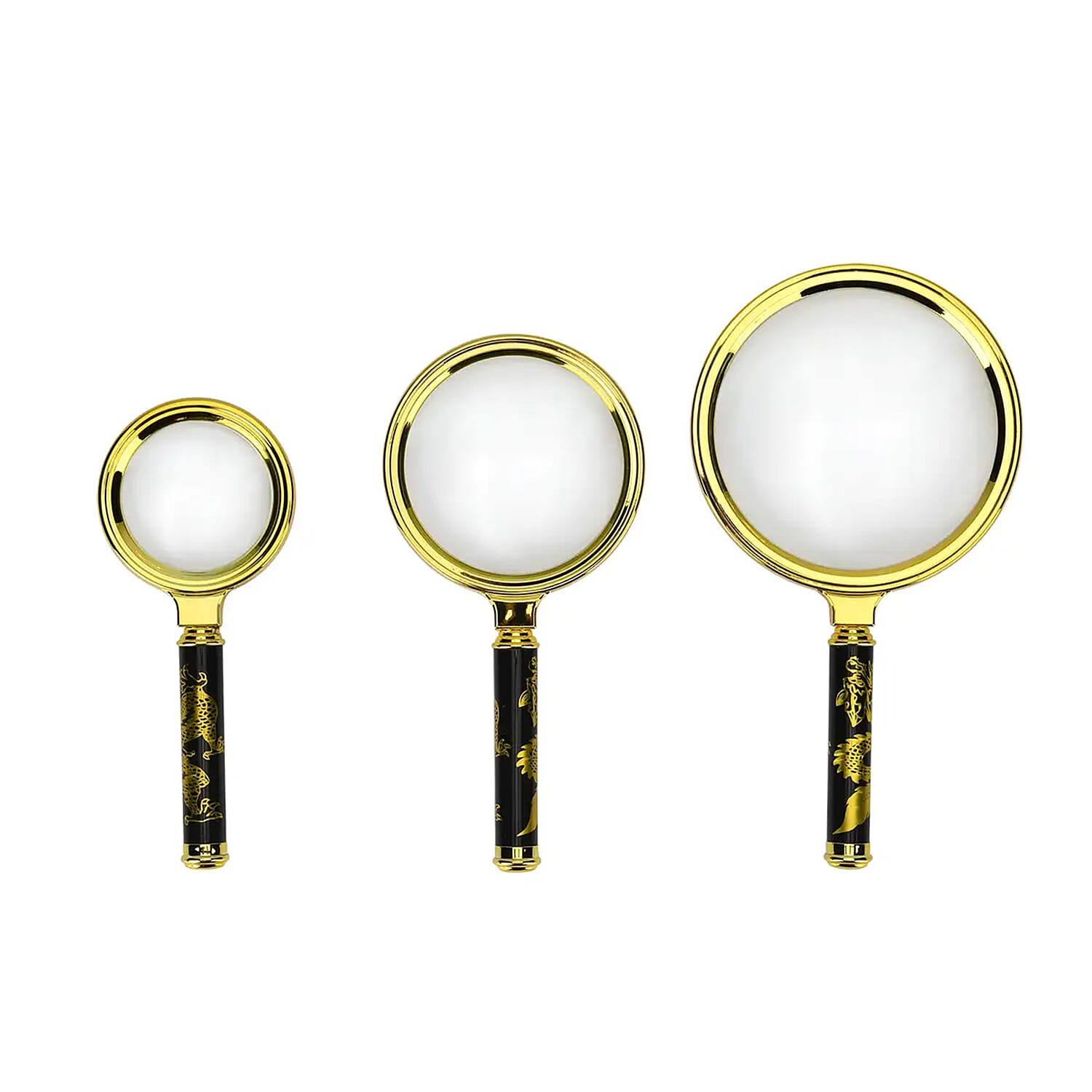 3pcs Magnifiers Glasses with Dragan Pattern Dandle - 60*140mm 5X, 80*160mm 3X and 100*180mm 2X