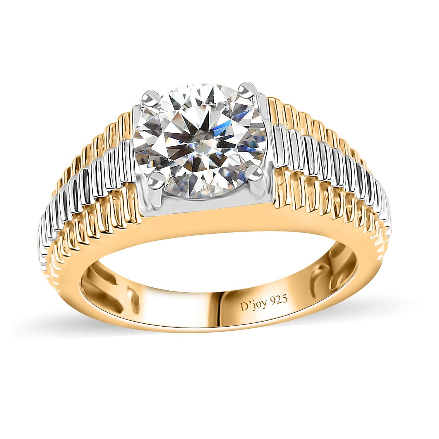 Moissanite (Rnd 9mm) Men's Ring in Vermeil YG and Platinum Over Sterling Silver (Size 10.0) 2.50 ctw