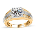 Moissanite (Rnd 9mm) Men's Ring in Vermeil YG and Platinum Over Sterling Silver (Size 10.0) 2.50 ctw - Sticky add to cart bar