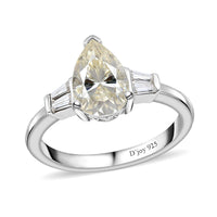 Moissanite (Pear 9x6mm) Ring in Platinum Over Sterling Silver (Size 5.0) 1.50 ctw