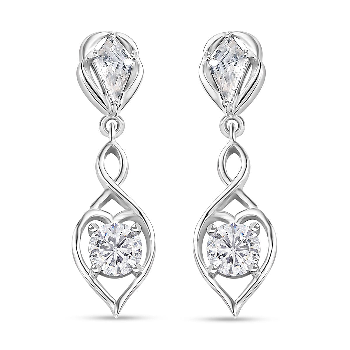 D'Joy Moissanite Dangling Earrings in Platinum Over Sterling Silver 1.50 ctw