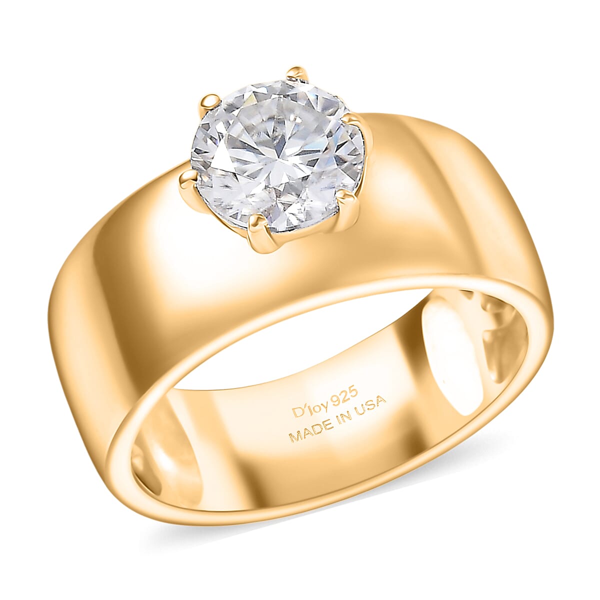 D'Joy Moissanite (Rnd 7mm) Ring in 18K Vermeil YG Over Sterling Silver (Size 10.0) 1.15 ctw