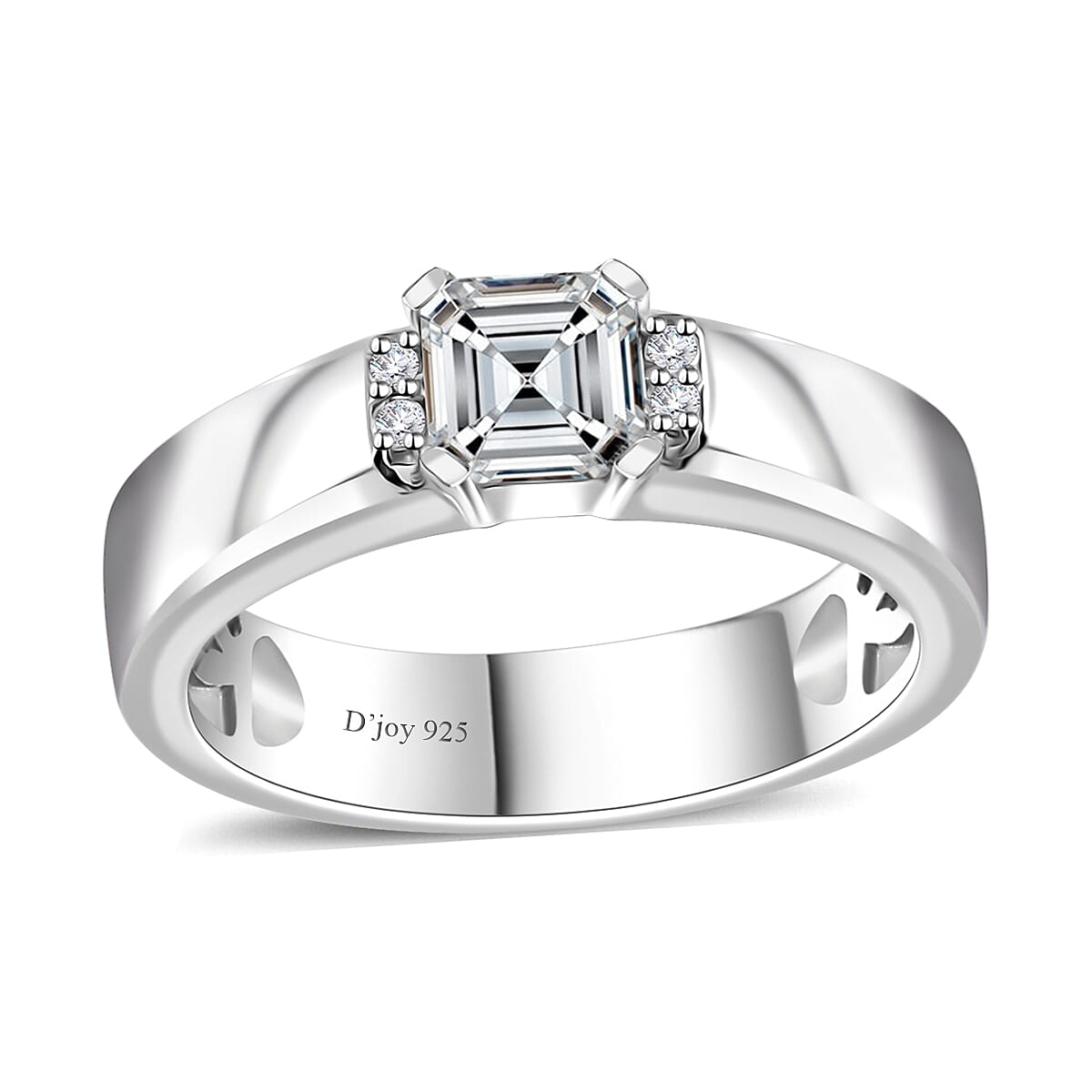 Moissanite (Oct 5x5mm) Ring in Platinum Over Sterling Silver (Size 7.0) 0.75 ctw