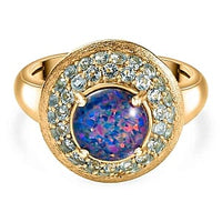 Boulder Opal Triplet and Blue Apatite 2.08 ctw Ring in Vermeil Yellow Gold Over Sterling Silver (Size 6.5)