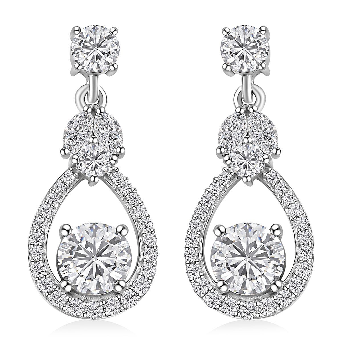 D'Joy Moissanite Dangling Earrings in Platinum Over Sterling Silver 2.90 ctw