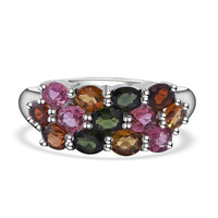 Multi-Tourmaline Ring in Platinum Over Sterling Silver (Size 10.0) 2.25 ctw