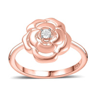 Diamond Accent Floral Ring in 18K Vermeil Rose Gold Over Sterling Silver (Size 11.5)