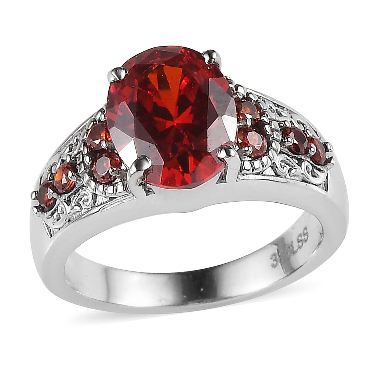 Simulated Red Diamond Ring in Stainless Steel (Size 10.0) 4.90 ctw