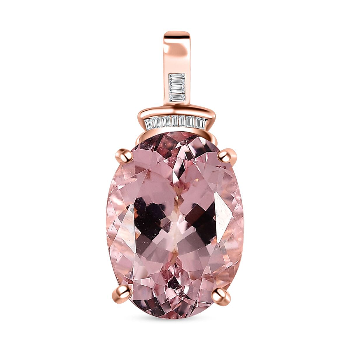 Luxoro 14K Rose Gold AAA Pink Morganite and G-H I2 Diamond Pendant 6.40 ctw