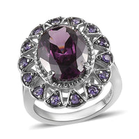 Simulated Amethyst, Simulated Purple Diamond Floral Ring in Stainless Steel (Size 10.0) 9.90 ctw