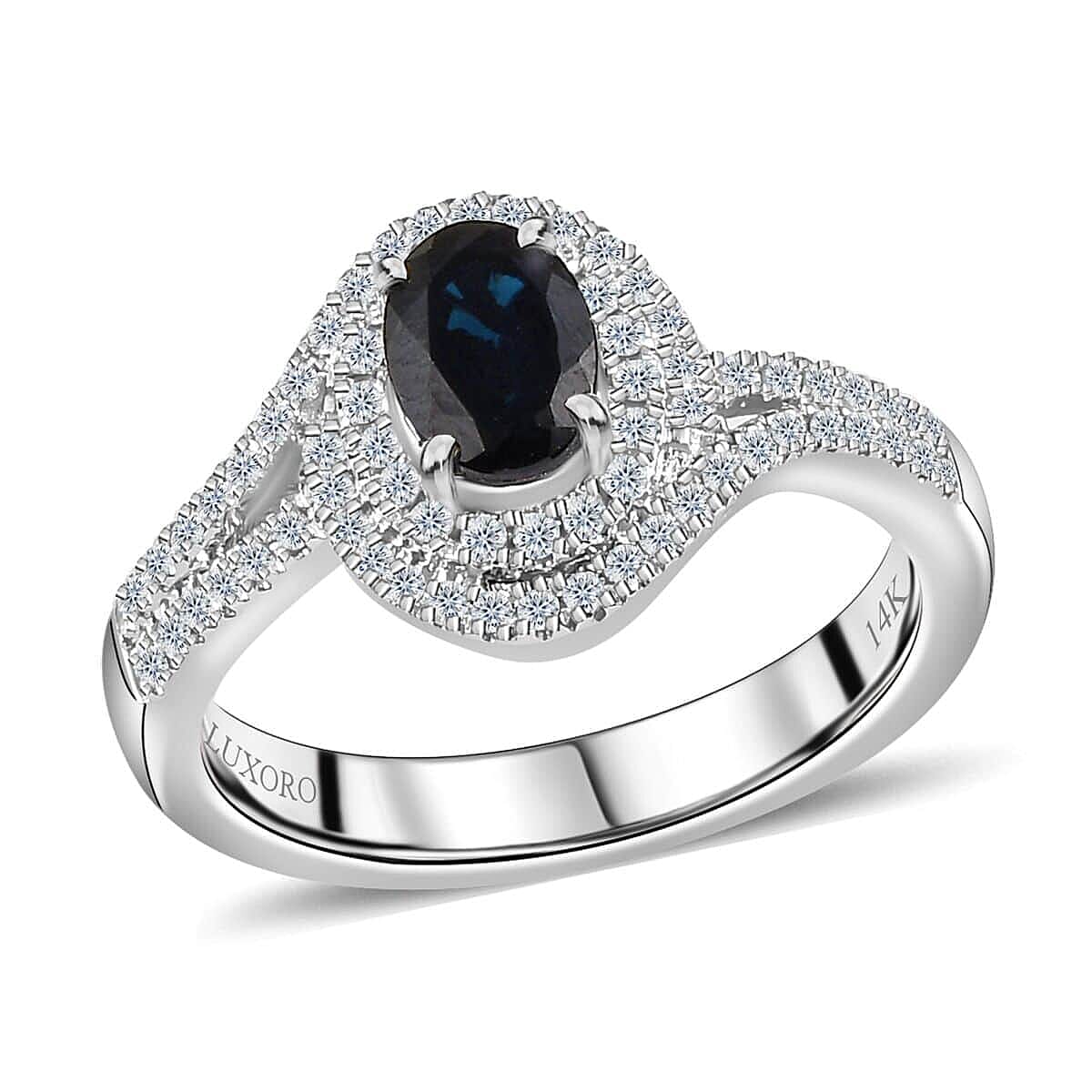 Luxoro 14K White Gold AAA Monte Belo Indicolite, Diamond (G-H, I2) (0.30 cts) Ring (Size 10.0) (4.35 g) 1.00 ctw