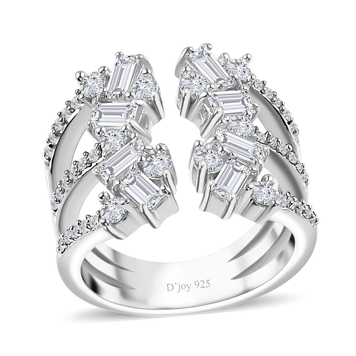 Moissanite (Bgt 4x2 mm) Ring in in Platinum Over Sterling Silver (Size 8.0) 1.50 ctw