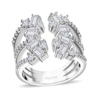 Moissanite (Bgt 4x2 mm) Ring in in Platinum Over Sterling Silver (Size 8.0) 1.50 ctw