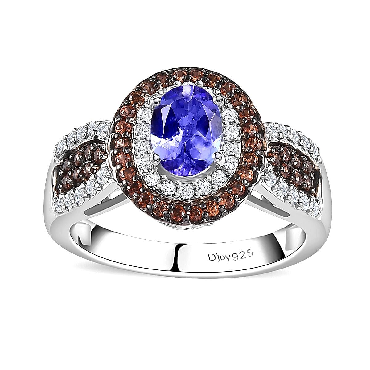 Tanzanite, Brown and White Zircon Ring in Platinum Over Sterling Silver (Size 5.0) 1.60 ctw