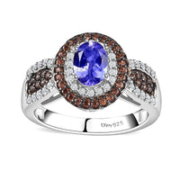 Tanzanite, Brown and White Zircon Ring in Platinum Over Sterling Silver (Size 5.0) 1.60 ctw