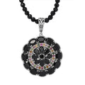 Thai Black Spinel and Multi-Tourmaline Floral Pendant with Beaded Necklace 18-20 Inches in Platinum Over Sterling Silver 97.10 ctw - Sticky add to cart bar