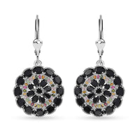 D'Joy Thai Black Spinel and Multi-Tourmaline Floral Lever Back Earrings in Platinum Over Sterling Silver 20.40 ctw