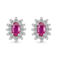 Premium Mozambique Ruby and White Zircon Sunburst Stud Earrings in Platinum Over Sterling Silver 1.10 ctw