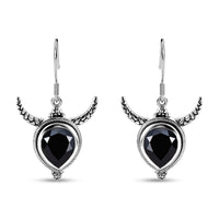 Artisan Crafted Thai Black Spinel Bull Head Dangle Earrings in Sterling Silver 10.00 ctw