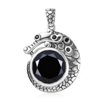 Artisan Crafted Thai Black Spinel Dragon Pendant in Sterling Silver 13.65 ctw