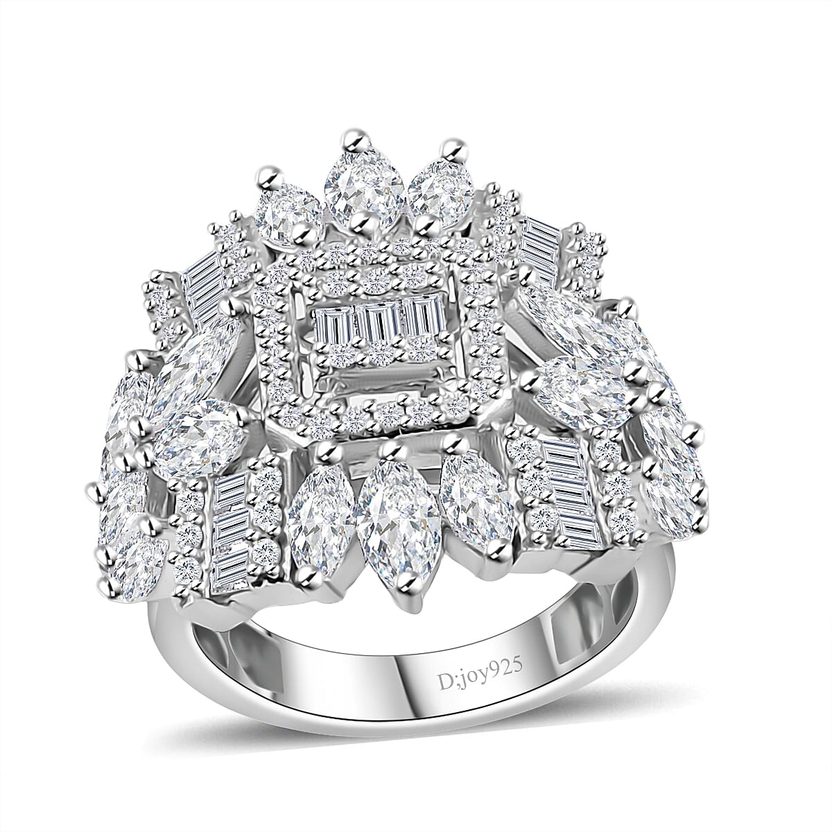 Moissanite 4.10 ctw Ring in Platinum Over Sterling Silver (Size 6.0)