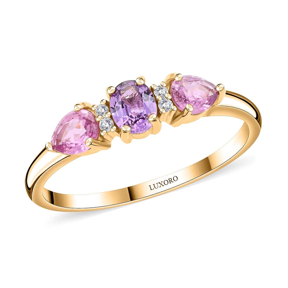 14K Yellow Gold AAA Madagascar Purple and Pink Sapphire, Diamond (G-H, I3) Ring (Size 10.0) 1.25 ctw