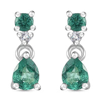AAA Kagem Zambian Emerald and White Zircon Dangle Earrings in Platinum Over Sterling Silver 0.35 ctw