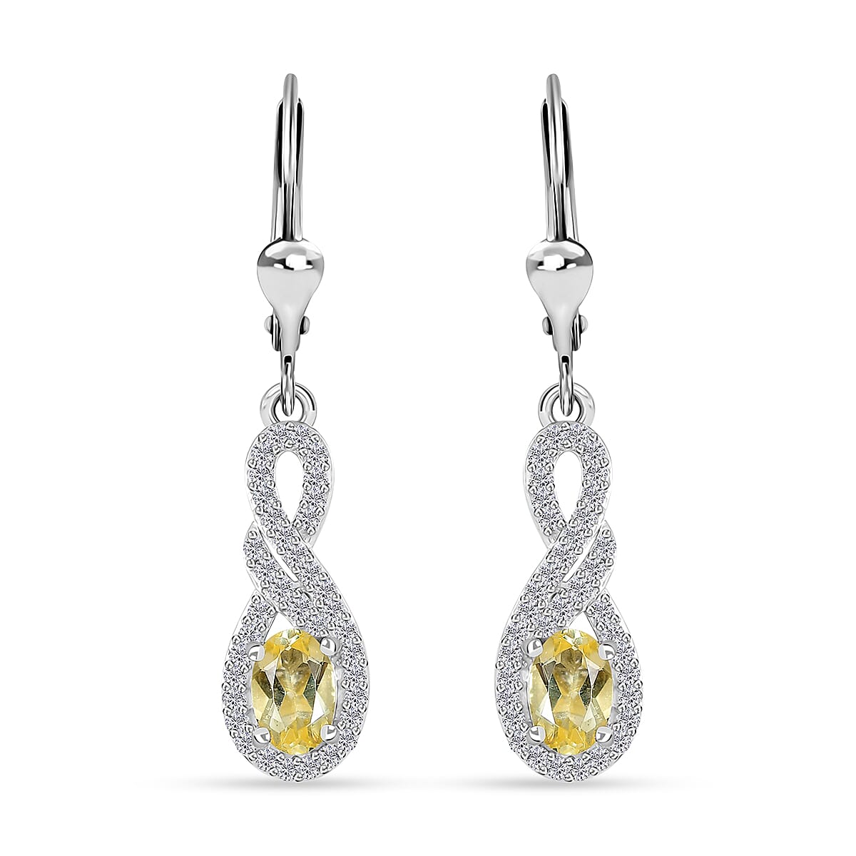 Brazilian Sunfire Beryl and White Zircon Lever Back Earrings in Platinum Over Sterling Silver 1.50 ctw