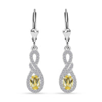 Brazilian Sunfire Beryl and White Zircon Lever Back Earrings in Platinum Over Sterling Silver 1.50 ctw