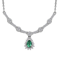 AAA Kagem Zambian Emerald and Moissanite Drop Necklace 18-20 Inches in Platinum Over Sterling Silver 1.15 ctw