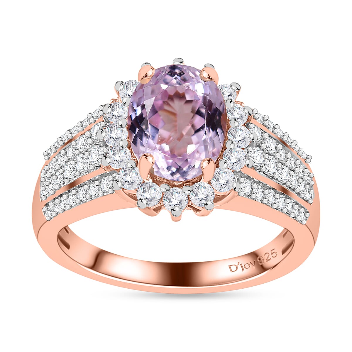 TLV Premium Martha Rocha Kunzite, Moissanite Sunburst Ring in Vermeil RG Over Sterling Silver (Size 10.0) 3.50 ctw