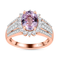 TLV Premium Martha Rocha Kunzite, Moissanite Sunburst Ring in Vermeil RG Over Sterling Silver (Size 10.0) 3.50 ctw