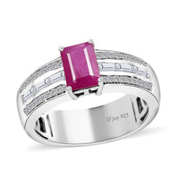 Premium Taveta Ruby and White Zircon Ring in Platinum Over Sterling Silver 2.00 ctw