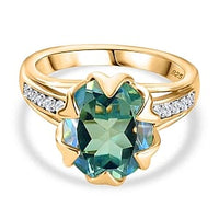Peacock Triplet Quartz and White Zircon 4.94 ctw Ring in Vermeil Yellow Gold Over Sterling Silver (Size 10)