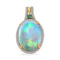 Luxoro 14K Yellow Gold AAA Ethiopian Welo Opal, AAAA Boyaca Colombian Emerald and G-H I2 Diamond Halo Pendant without Chain 6.00 ctw - Sticky add to cart bar