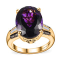 AAA Moroccan Amethyst, Natural Champagne and White Diamond (0.15 cts) Ring in Vermeil YG Over Sterling Silver (Size 7.0) 8.85 ctw - Sticky add to cart bar