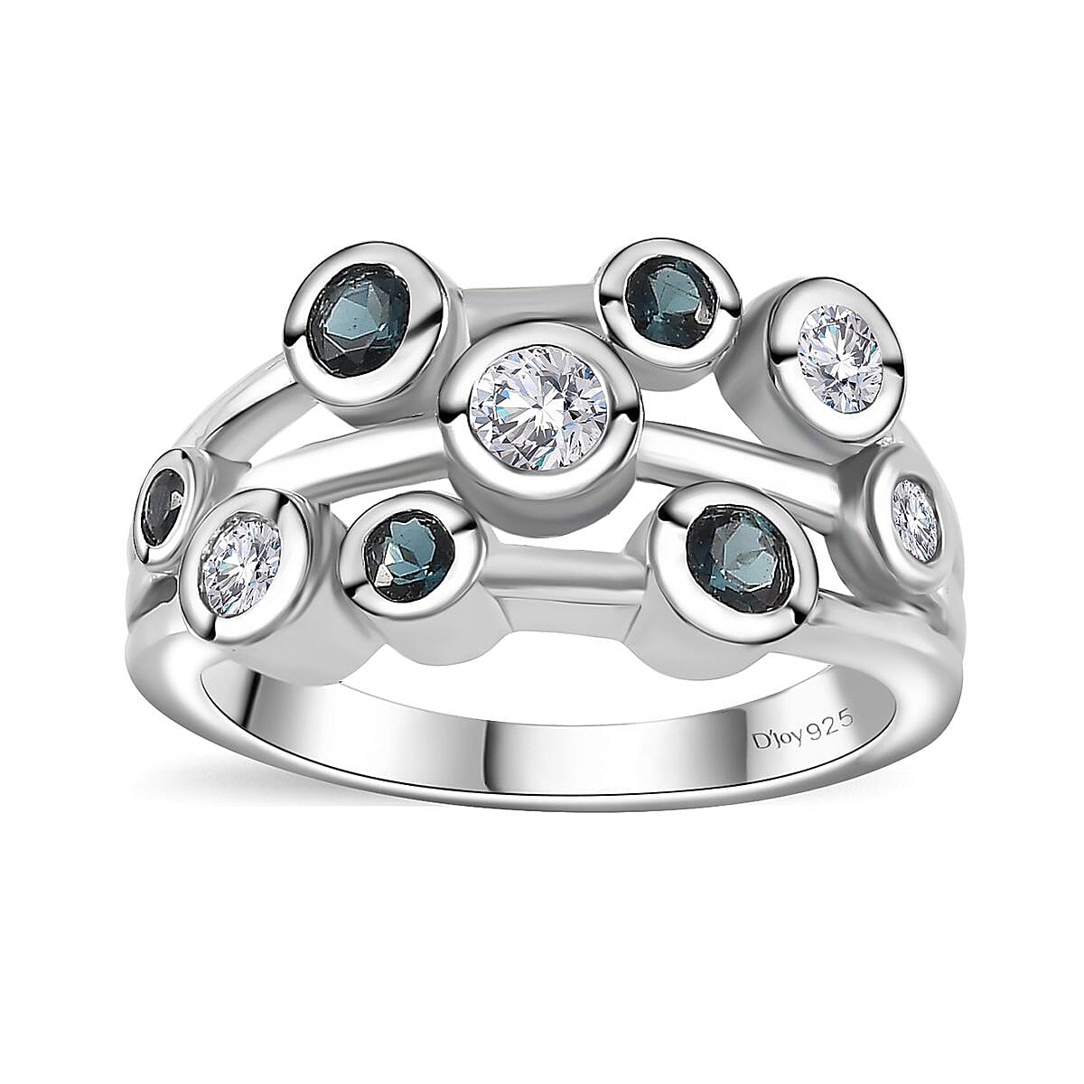 Moissanite, Monte Belo Indicolite Ring in Platinum Over Sterling Silver (Size 10.0) 1.00 ctw
