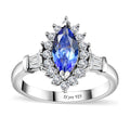 Tanzanite and White Zircon Sunburst Ring in Rhodium Over Sterling Silver (Size 10.0) 1.30 ctw - Sticky add to cart bar