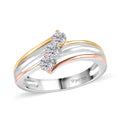 Moissanite Bypass 3 Stone Ring in Vermeil Yellow, Rose Gold and Platinum Over Sterling Silver (Size 10.0) 0.30 ctw - Sticky add to cart bar