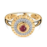 African Ruby and White Zircon 0.76 ctw Ring in Vermeil Yellow Gold Over Sterling Silver (Size 11.5)