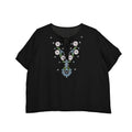 Tamsy Black Dandelion Embroidered Blouse with Neck-Tie- One Size Fits Most - Sticky add to cart bar