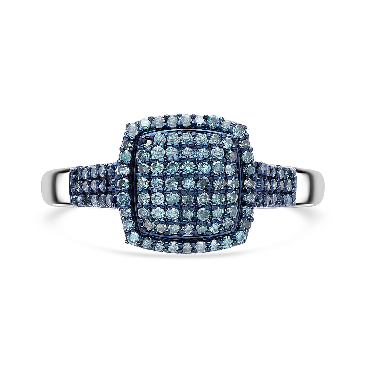 Blue Diamond (IR) Ring in Platinum Over Sterling Silver (Size 8.0) 0.50 ctw