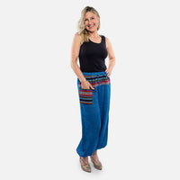 Navy Blue Jacquard Weave 100% Cotton Harem Pant with Front Pocket - One Size Fits Most