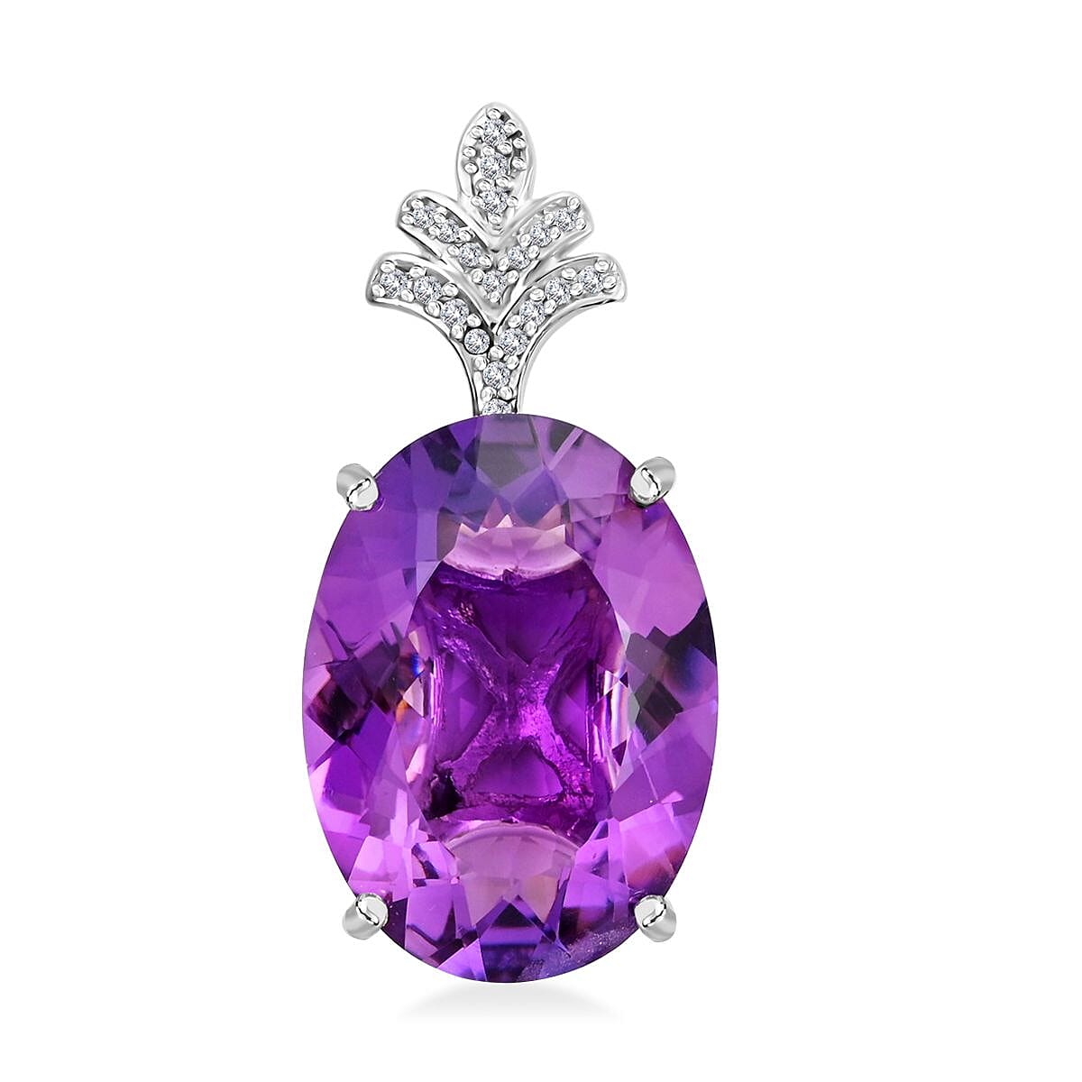 AAA Lusaka Amethyst, White Zircon Pendant in Platinum Over Sterling Silver 50.30 ctw